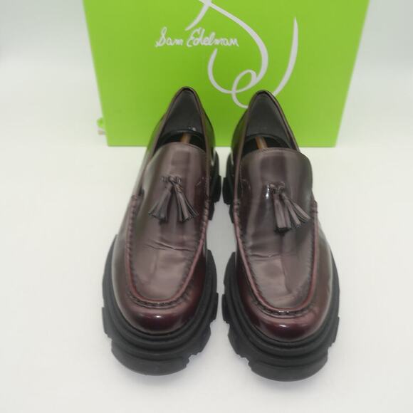 NEW Sam Edelman Women's 9.5 Dandrea Mega Lug Chunky Leather Loafers Burgundy - Picture 7 of 13